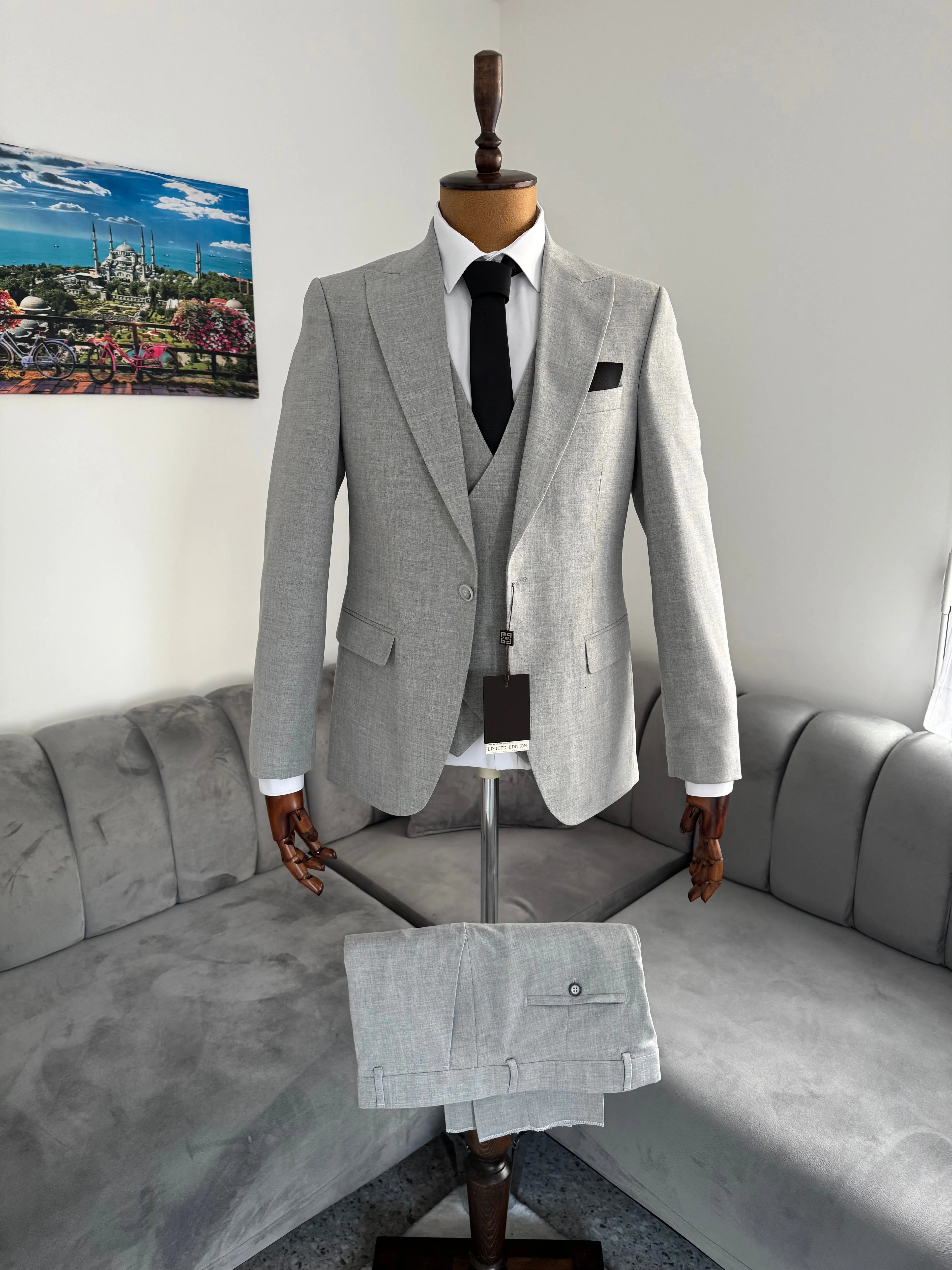 Costume 3 Pièces Gris Clair Sari Style